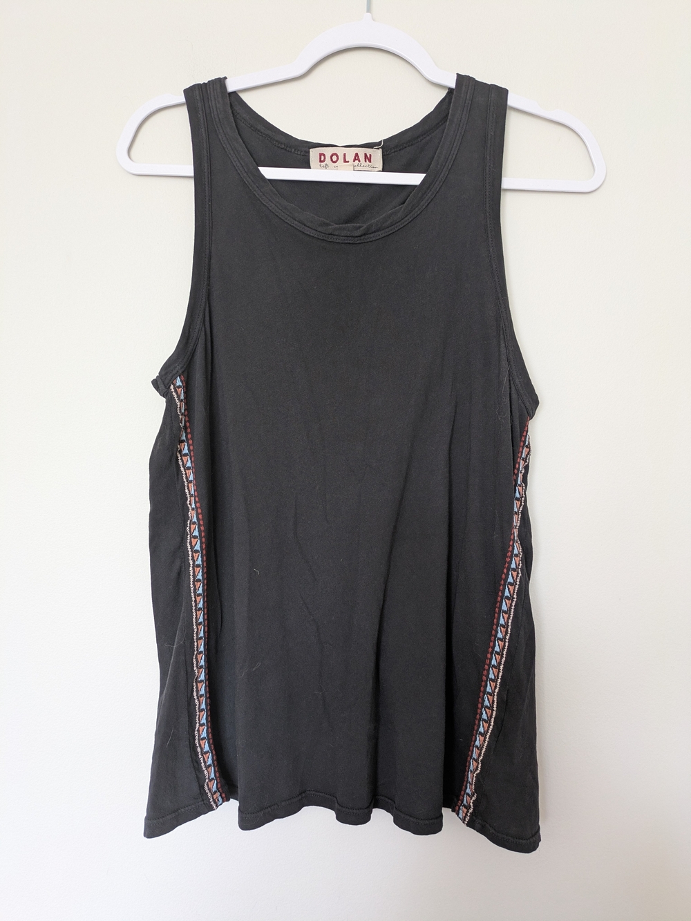 dolan Black Tank with Embroidered Side Trim